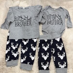Big Brother Little Brother Outfit Sets Deer Buck Pattern Grey and Navy